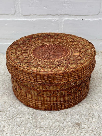 Vintage Round Lidded Basket