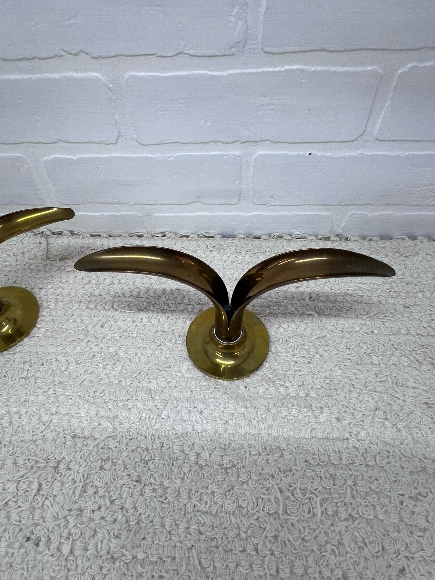 Swedish MCM Brass Lotus Candlestick Holders (Set of 2)