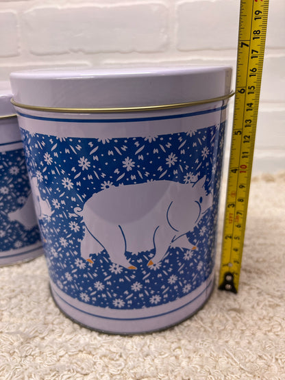 Vintage 1980's Tin Canister Trio - Pig, Duck & Chicken