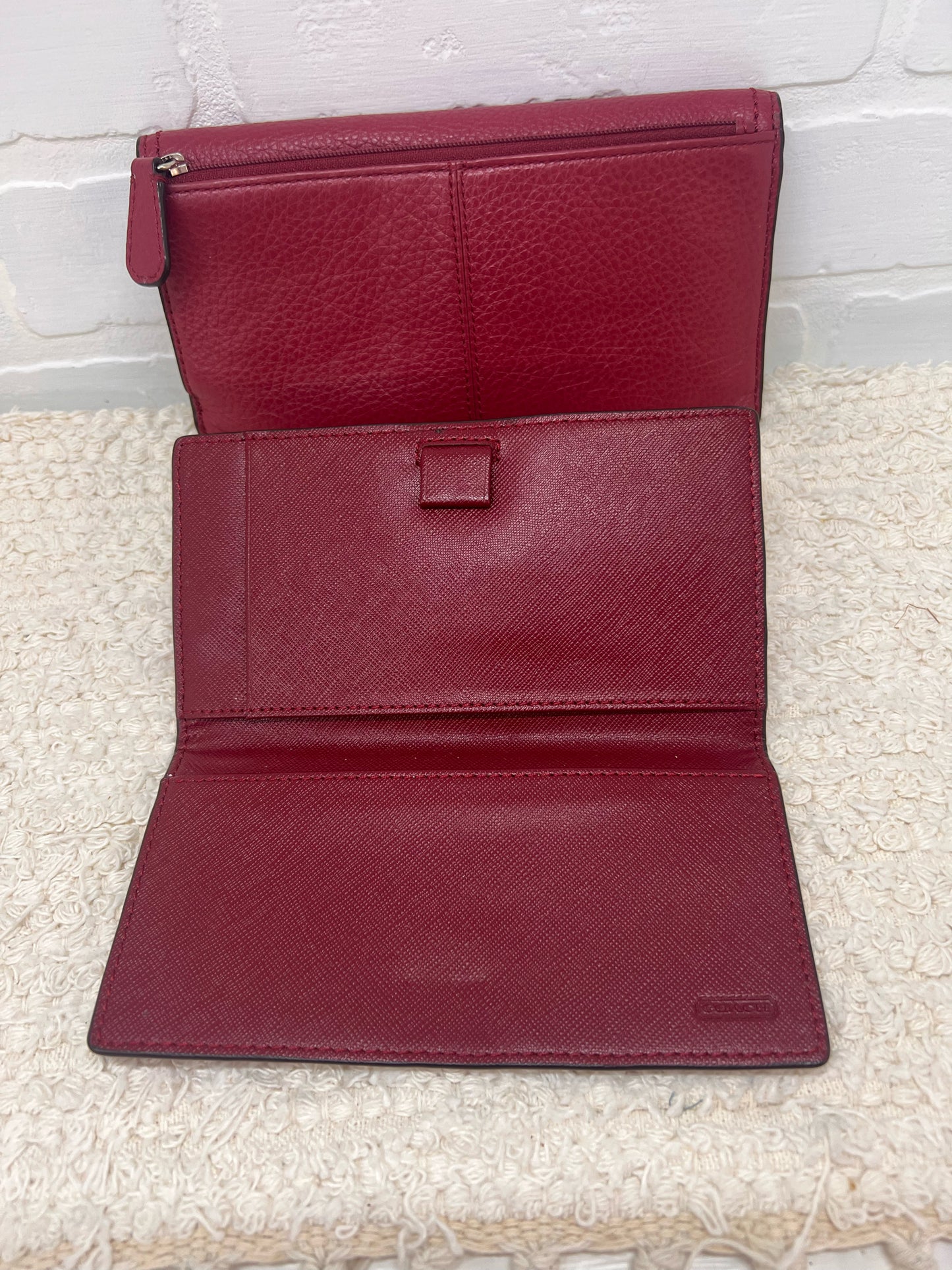 Coach Dark Red Leather Wallet w/ Coordinating Check Book Cover