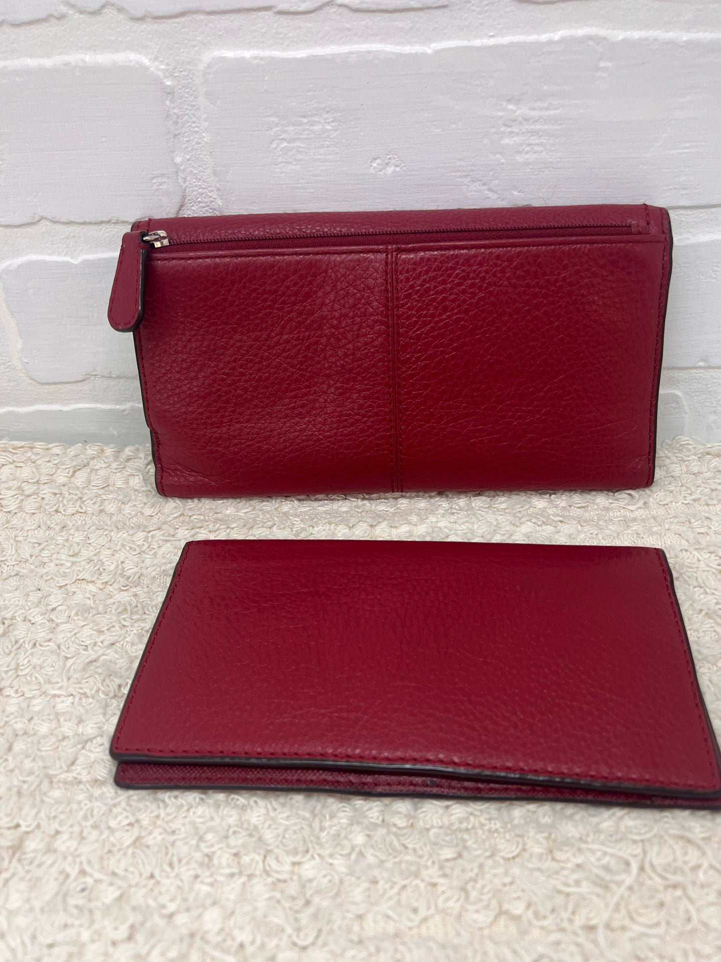 Coach Dark Red Leather Wallet w/ Coordinating Check Book Cover