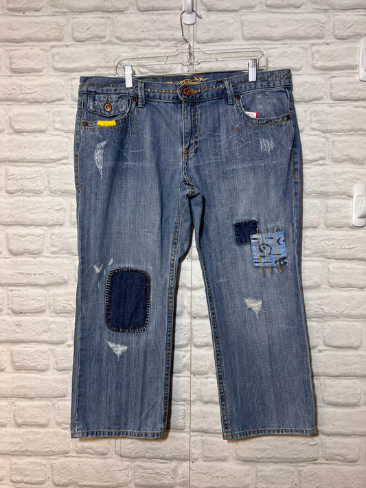 Old Navy Size 16 Y2K Vintage Patchwork Capri Jeans