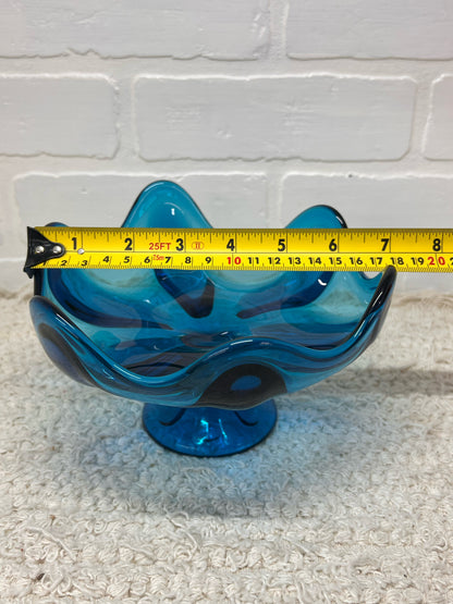 Viking Glass MCM Six Petal Blue Compote Pedastal Bowl