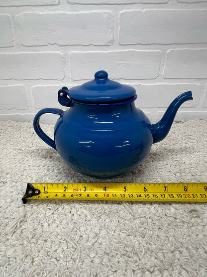 Vintage Blue Enamelware Teapot