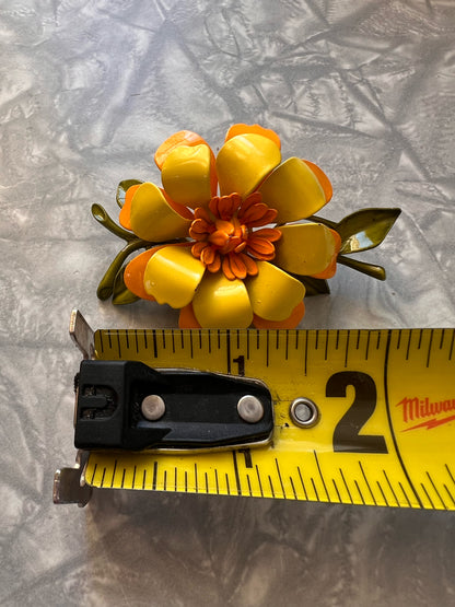 Vintage Orange & Yellow Enamel Flower Pin