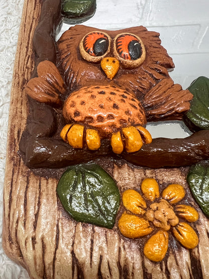 Vintage Ceramic Owl  Mirror 1970's 1980's EUC