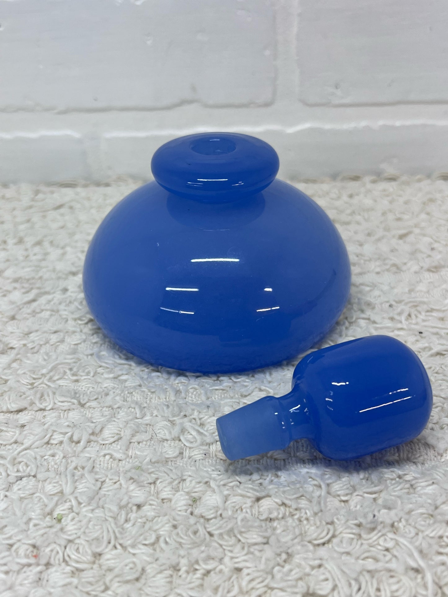 Vintage Mid-Century Blue Opaline Art Glass Perfume Bottle w/ Stopper