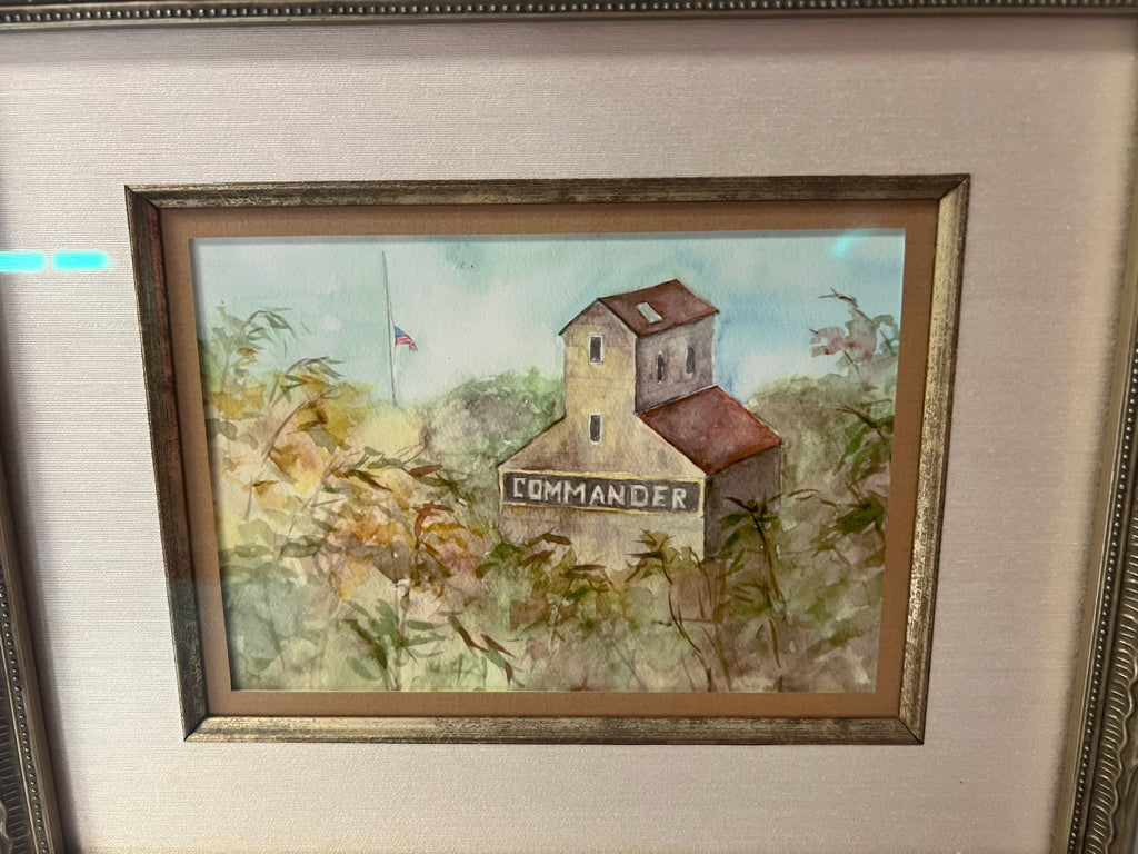 Framed grain elevator watercolor