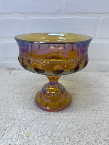 Indiana Glass Kings Crown Iridescent Carnival Glass Compote