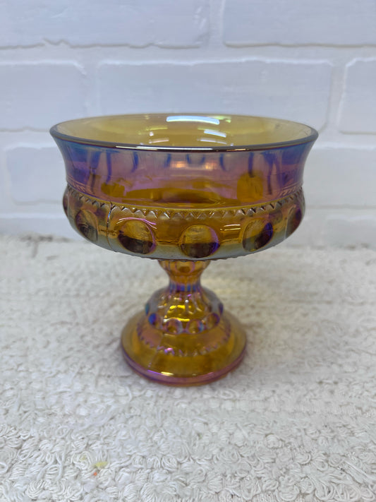 Indiana Glass Kings Crown Iridescent Carnival Glass Compote