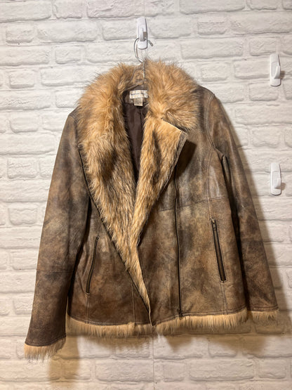 Newport News Vintage Leather Jacket w/ Faux Fur Trim