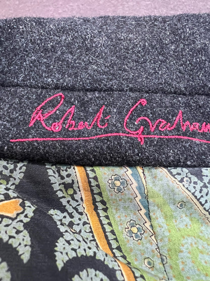 Robert Graham Mens XL Dark Gray Wool Peacoat w/ Paisley Lining