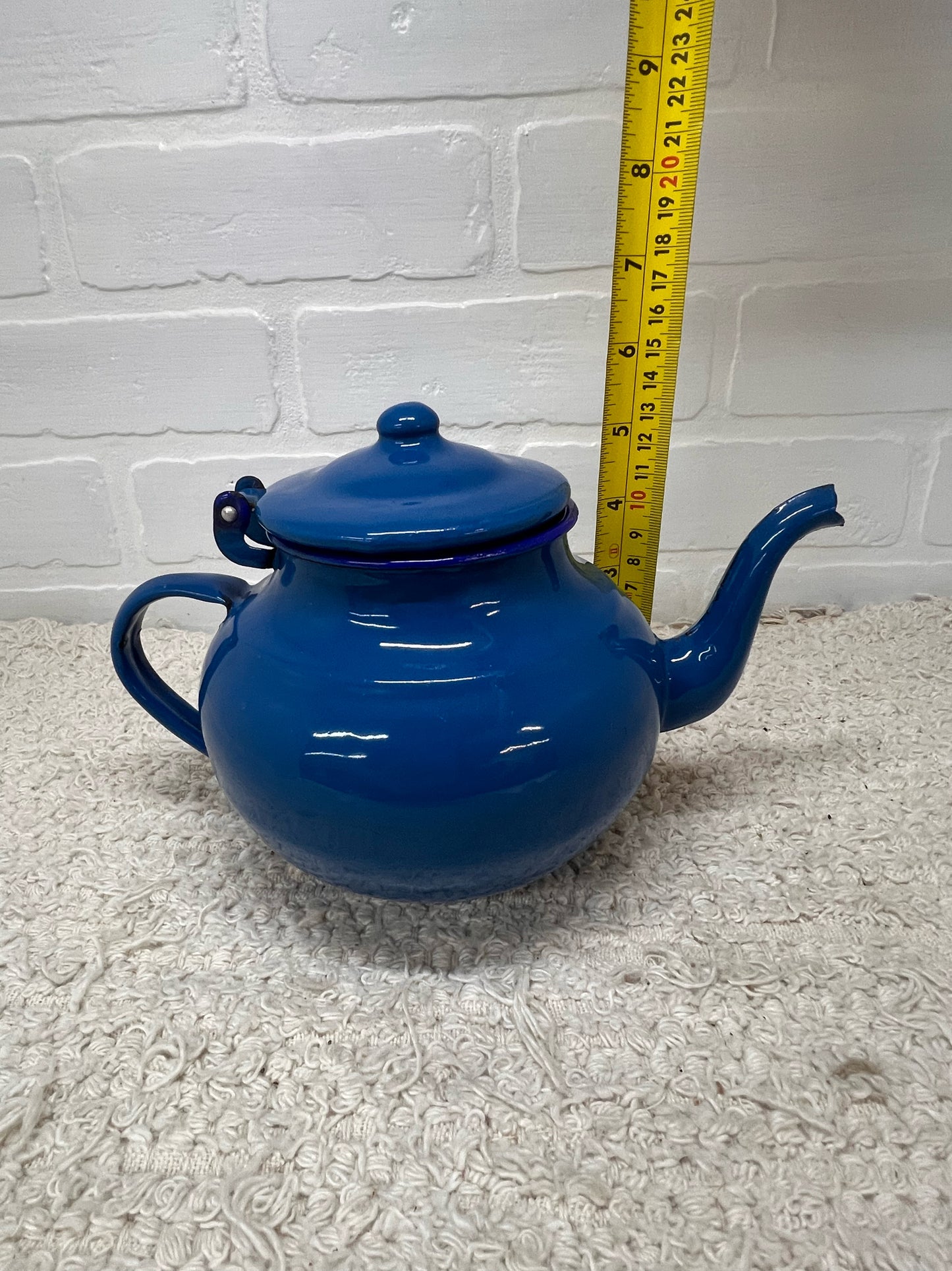 Vintage Blue Enamelware Teapot