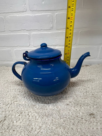 Vintage Blue Enamelware Teapot