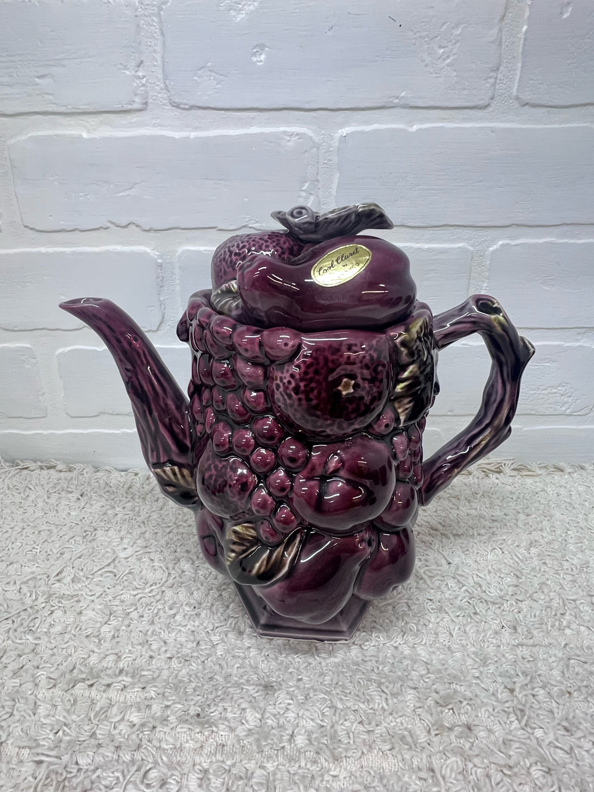 Inarco "Cool Claret" Plum Colored Ceramic Coffee Pot w/ 4 Mugs Circa 1960's