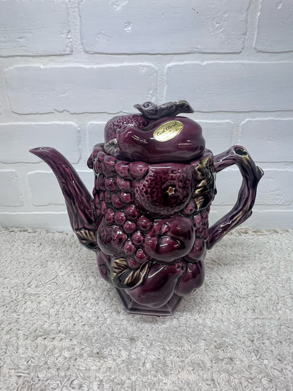 Inarco "Cool Claret" Plum Colored Ceramic Coffee Pot w/ 4 Mugs Circa 1960's