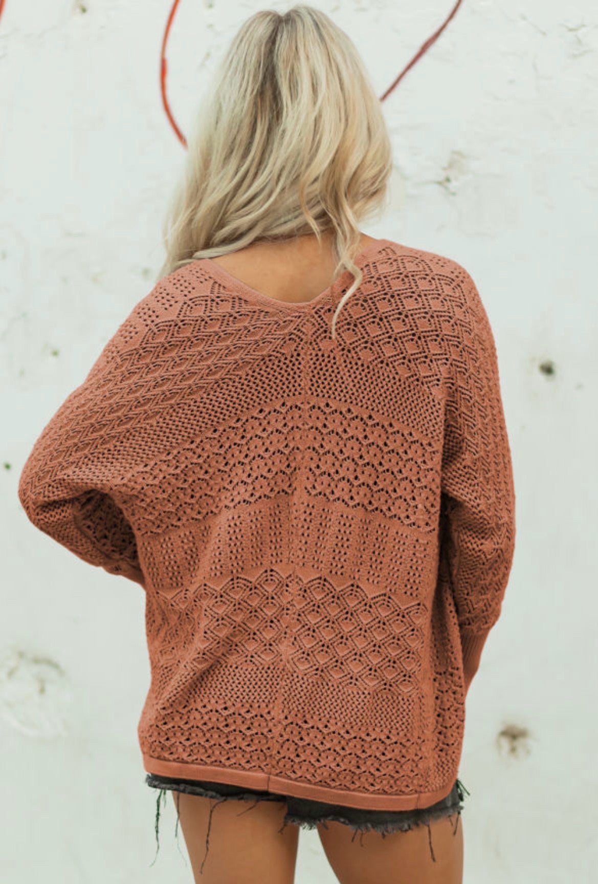 Redwood Burl Patterned Open Knit Cardigan Sweater
