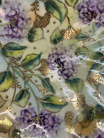 Antique Nippon China Hand-Painted Hydrangeas Footed Serving Bowl