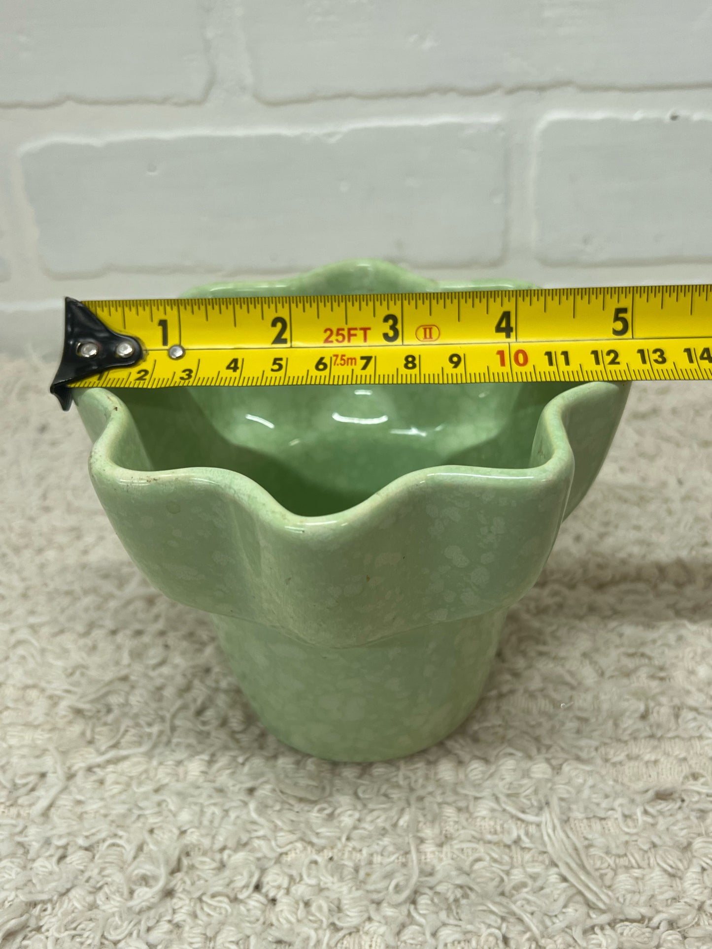 Imperial Pottery Mottled Mint Green Ruffled Flower Pot