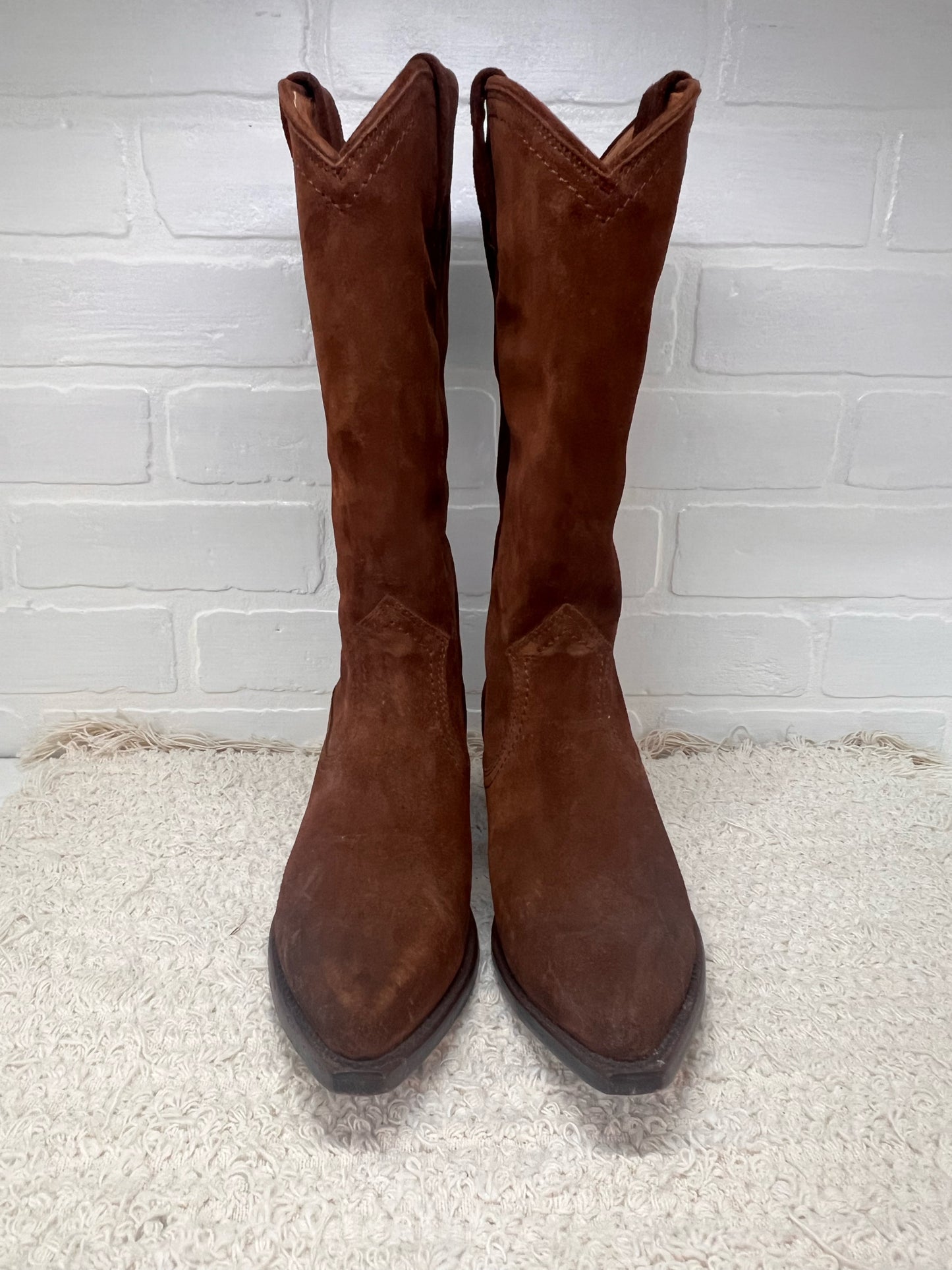 Frye Size 7 Sacha Tall Western Boots Brown Suede Leather