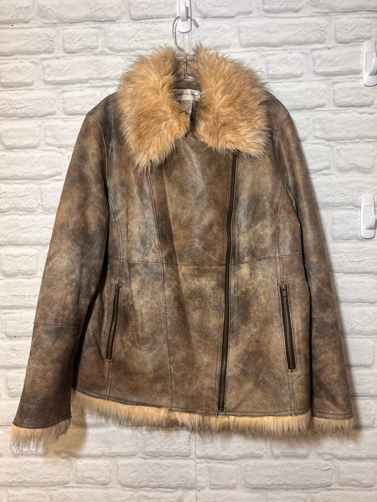 Newport News Vintage Leather Jacket w/ Faux Fur Trim
