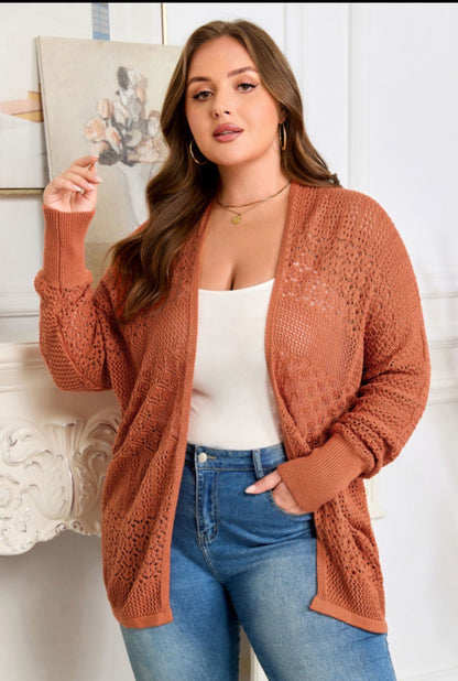 Redwood Burl Patterned Open Knit Cardigan Sweater