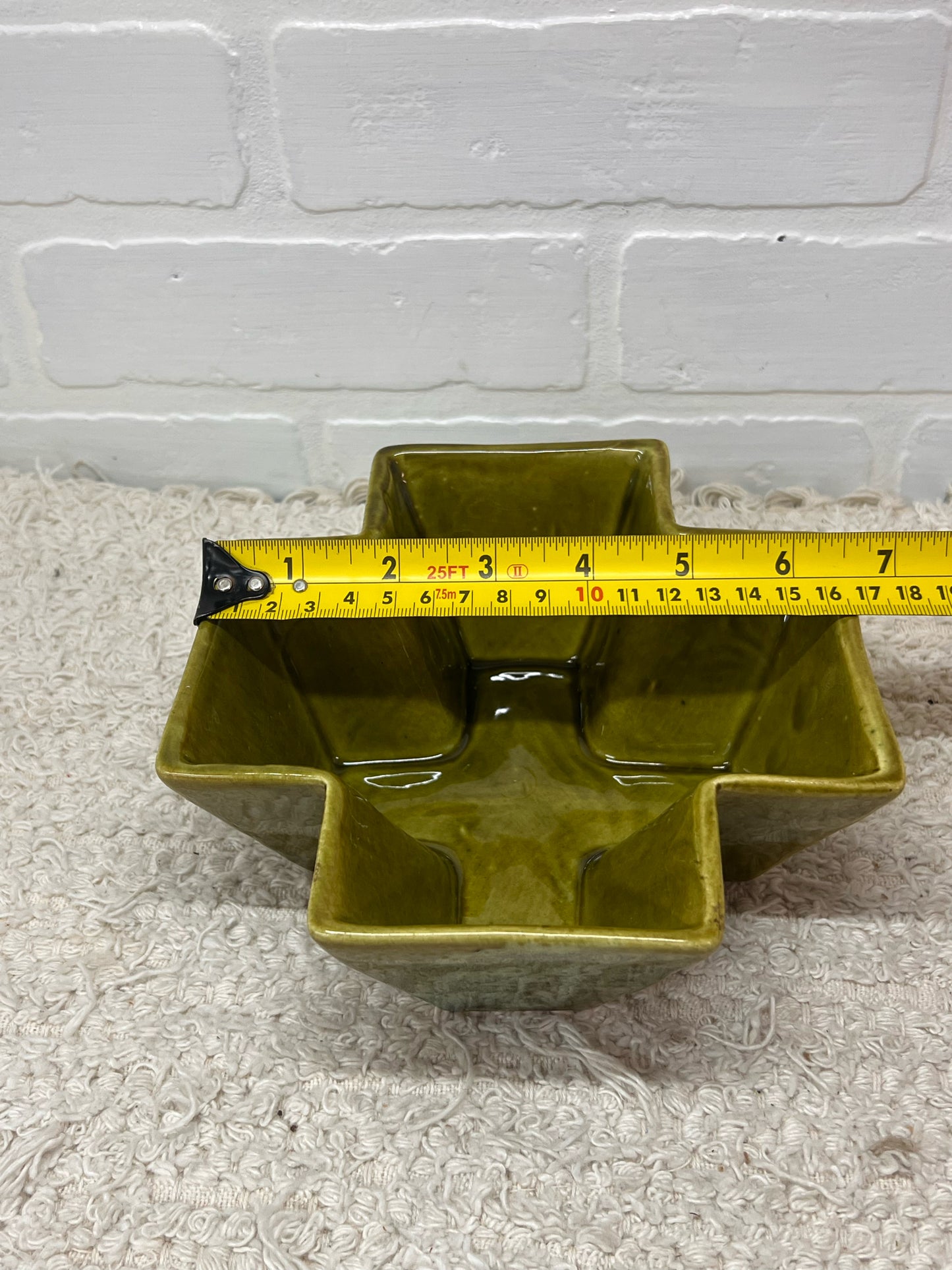 Covina Pottery Dark Green Glaze Mid-Century Cross Shaped Planter
