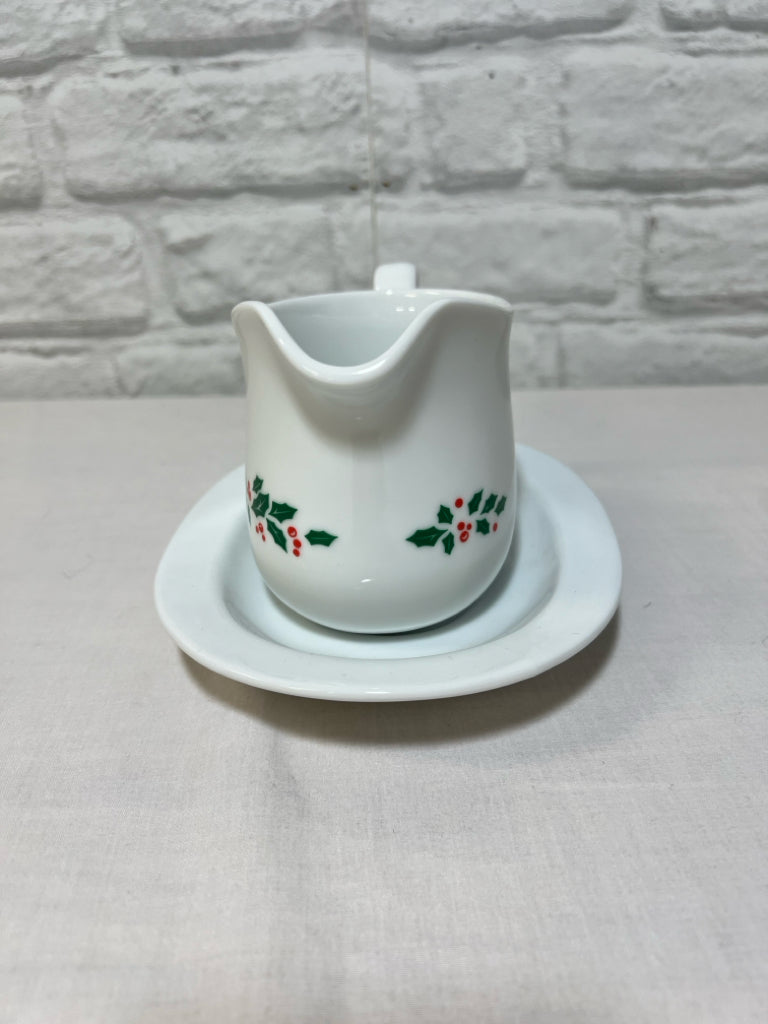 Corning Ware holiday gravy boat with under plate