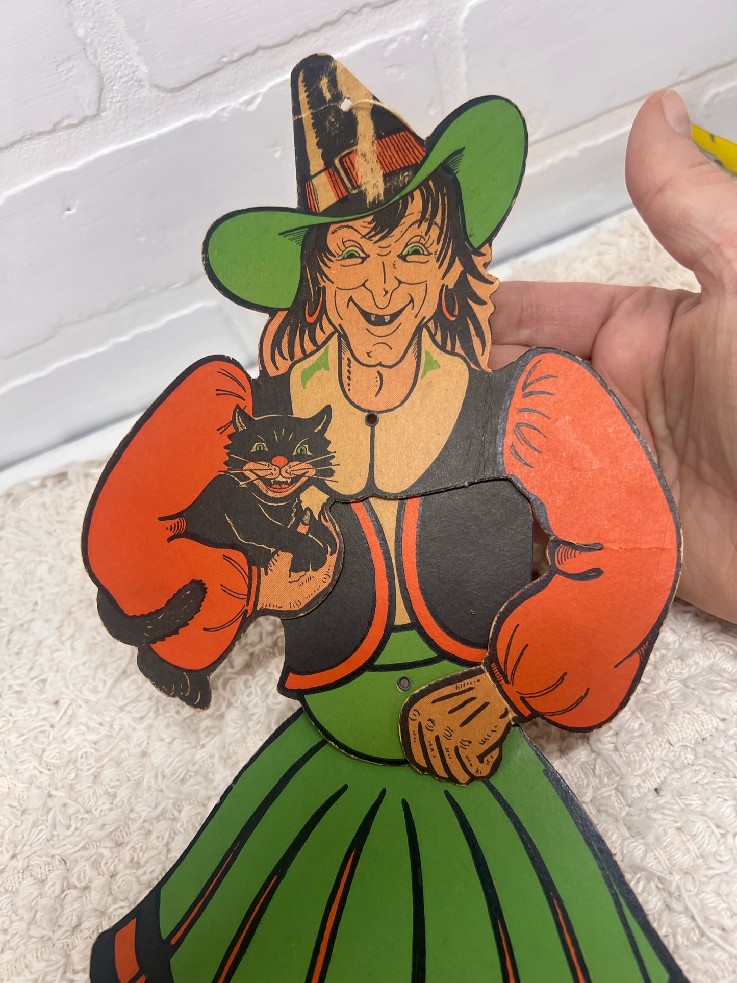 Vintage 1940's Beistle Wiggly Witch Cardboard/Cardstock Jointed Witch Cutout