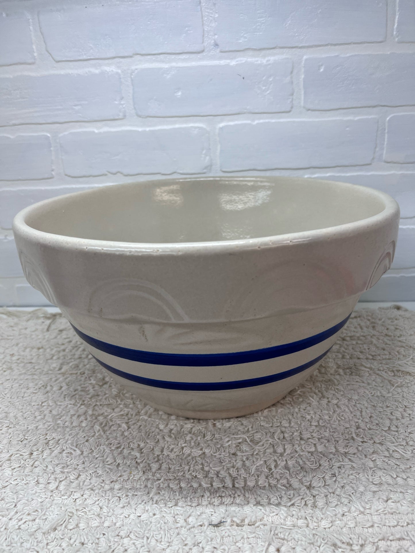 Ransbottom Roseville 12" Mid-Century Blue Banded Bowl