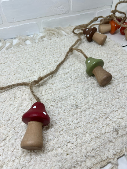 Multicolor wood mushroom garland