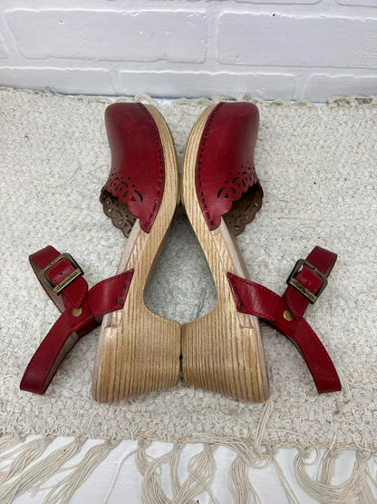 Shoe Size 39 Dansko Red Mary Jane Style Leather & Wood Clogs