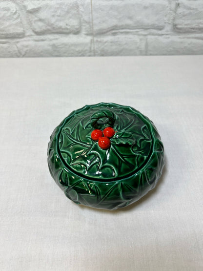 Lefton holly lidded candy dish