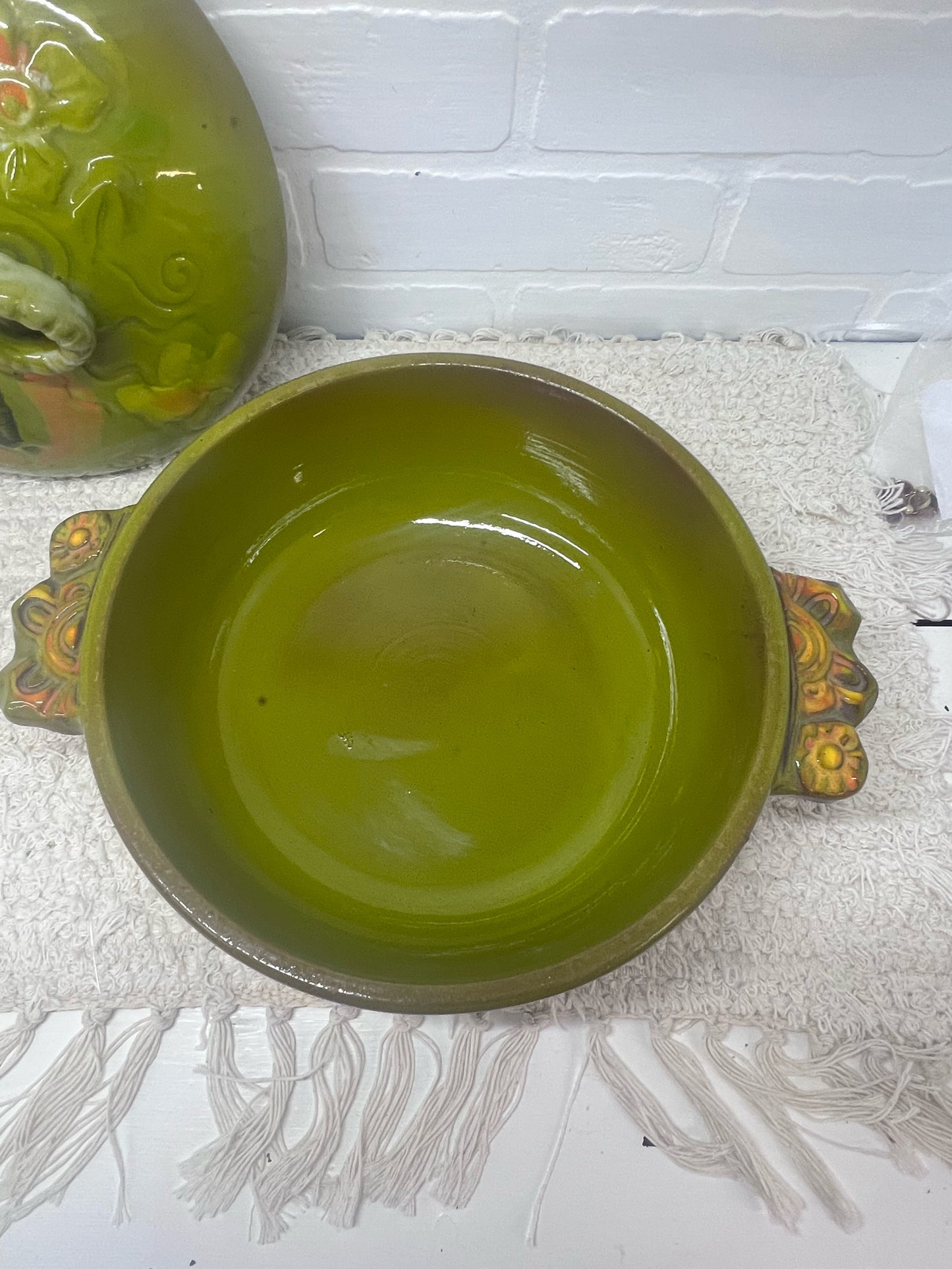 Pacific Stoneware 1970's Floral Rams Head Capricorn Casserole