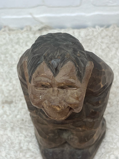 Vintage Hand Carved Wooden Troll Signed DAM - 6" Scandinavian Folk ARt