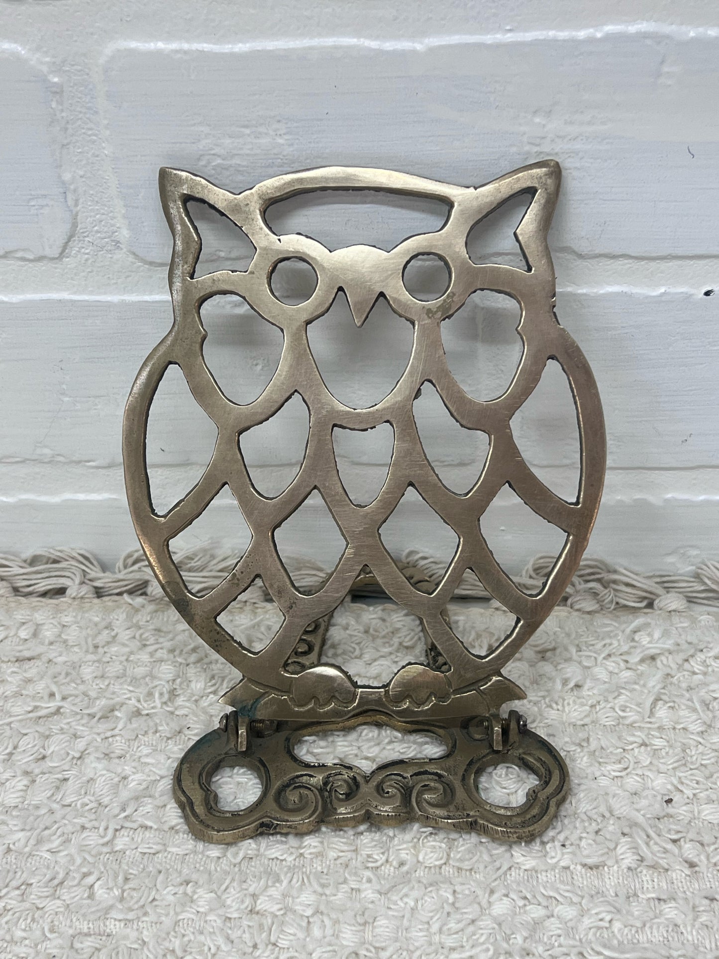 Vintage Brass Owl Folding Book End
