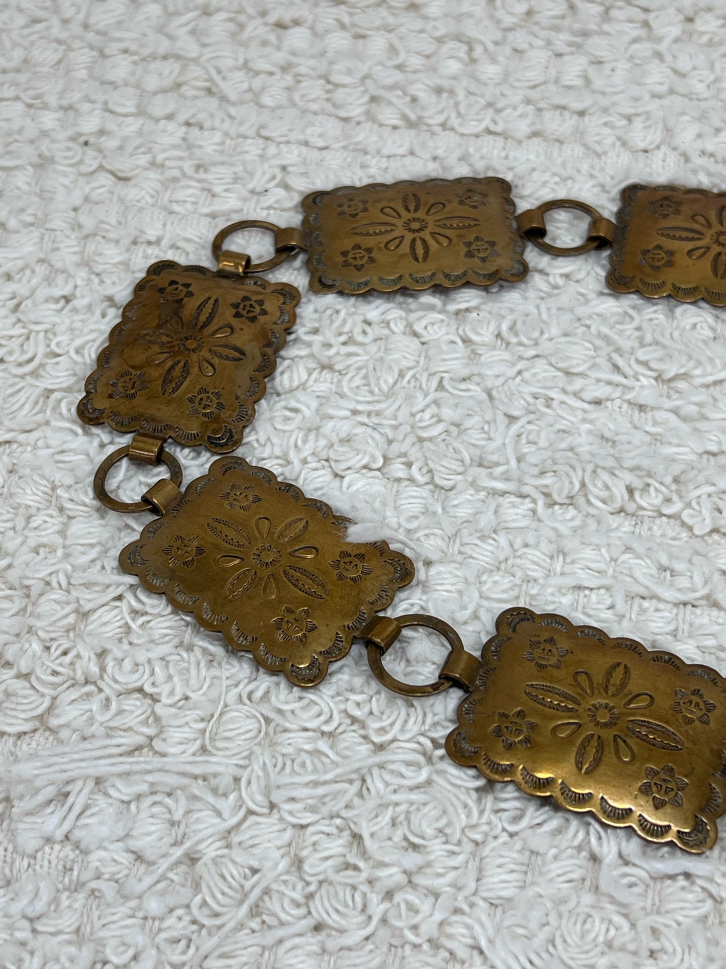 32" Copper Stamped Concho Belt Vintage 1970's
