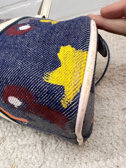 Dooney & Bourke Y2K Era Denim Paint Spatter Barrel Bag w/ Leather Trim