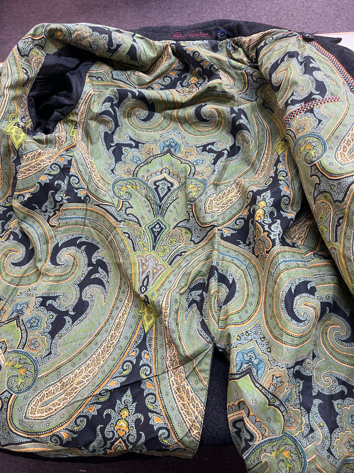 Robert Graham Mens XL Dark Gray Wool Peacoat w/ Paisley Lining