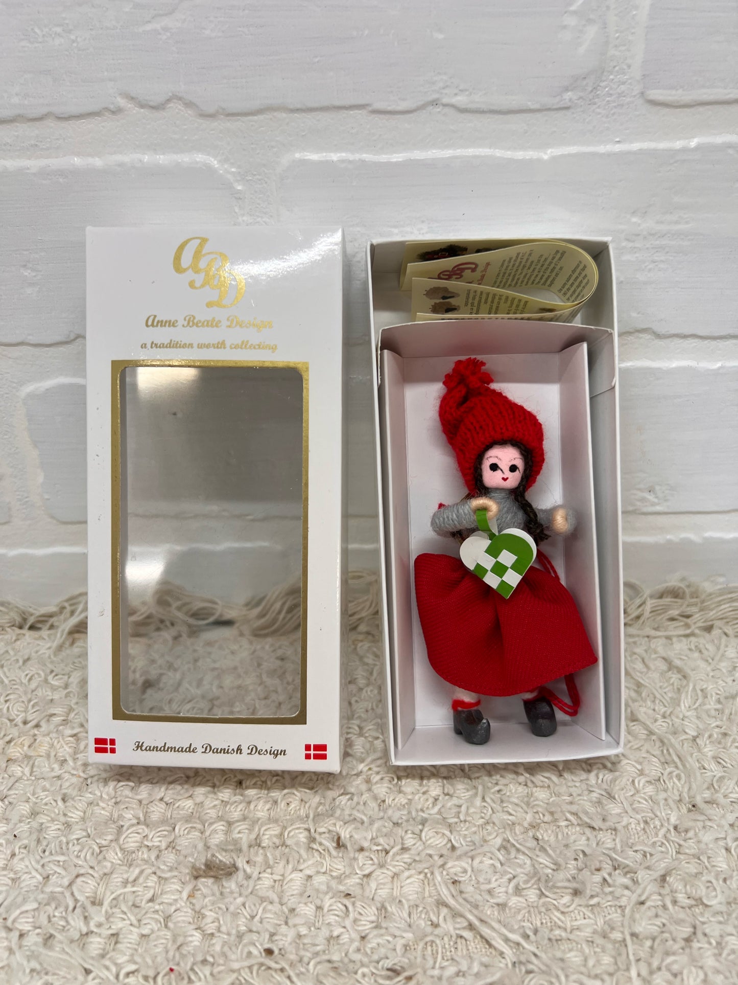 Anne Beate Danish Pixie (Nisse) Girl with Heart – Handmade Scandinavian Decor, New in Box