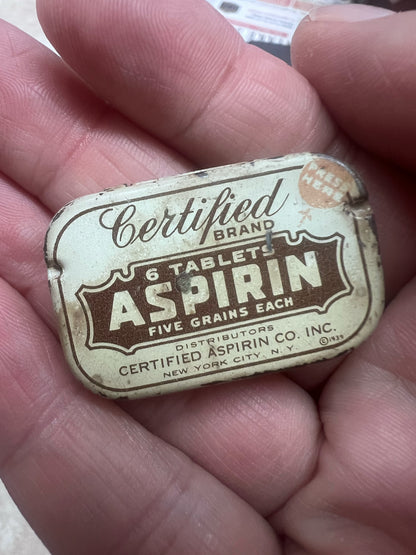 Vintage 1930's Aspirin Tin - Certified Brand - Tiny!