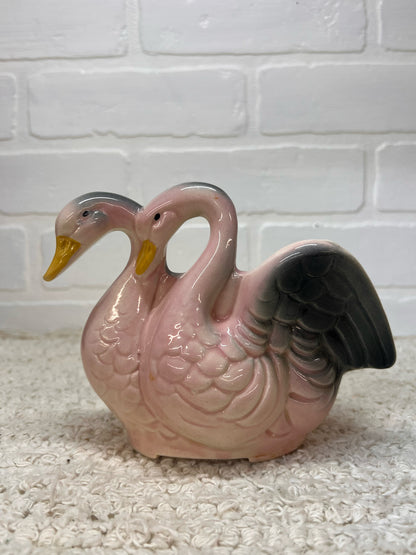 Vintage Pink & Gray Double Swan Planter
