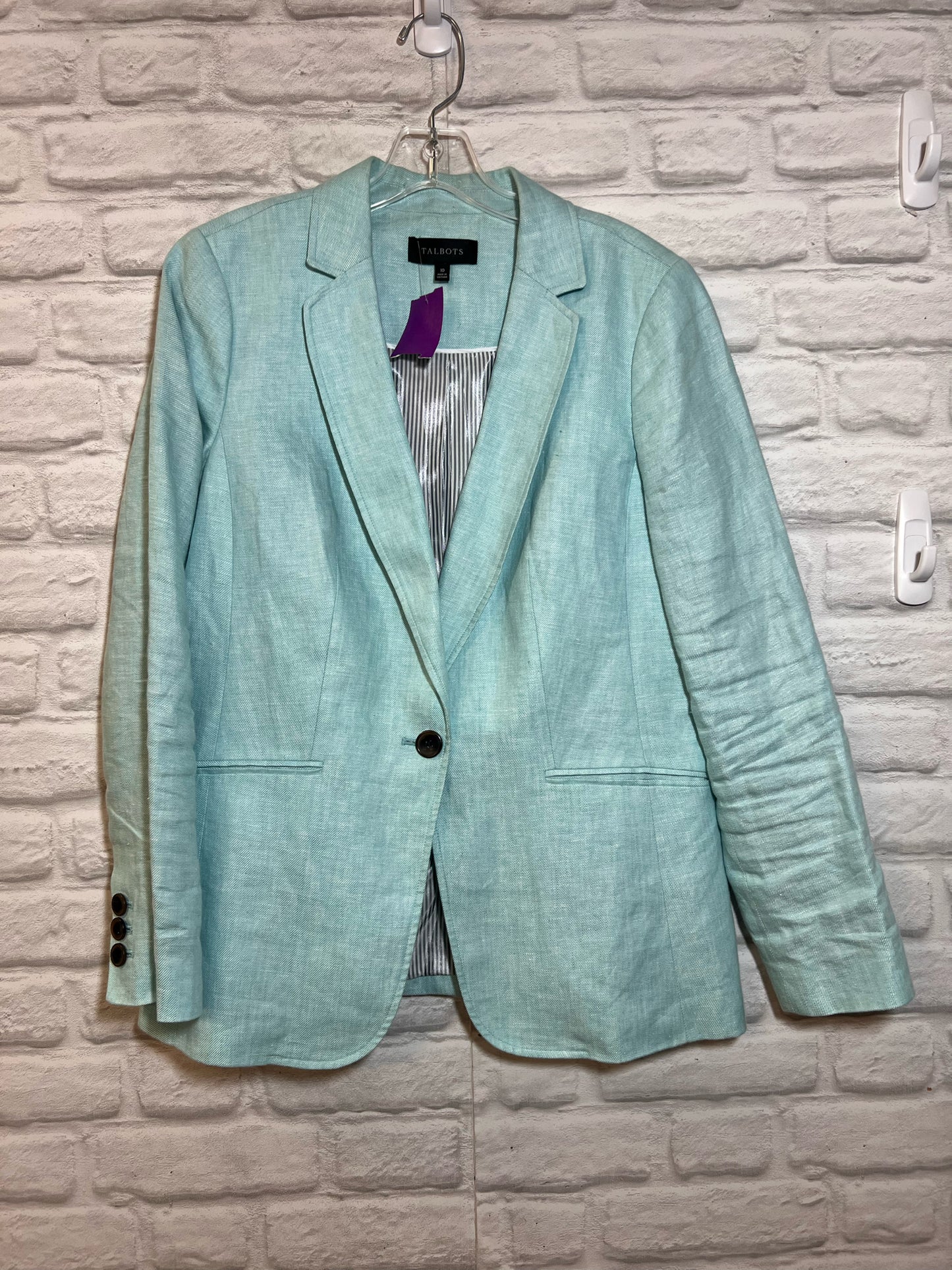 Size 10 Talbots Light Blue Linen One-Button  Blazer