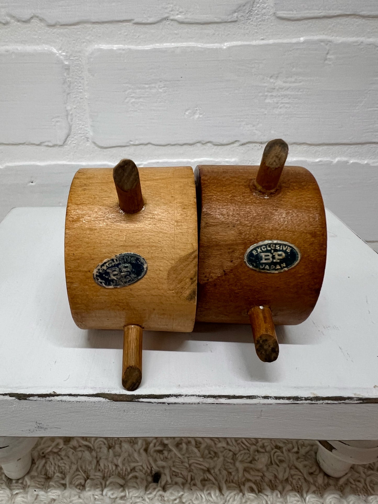 Vintage Anthropomorphic Alarm Clock Wooden Salt & Pepper Shakers