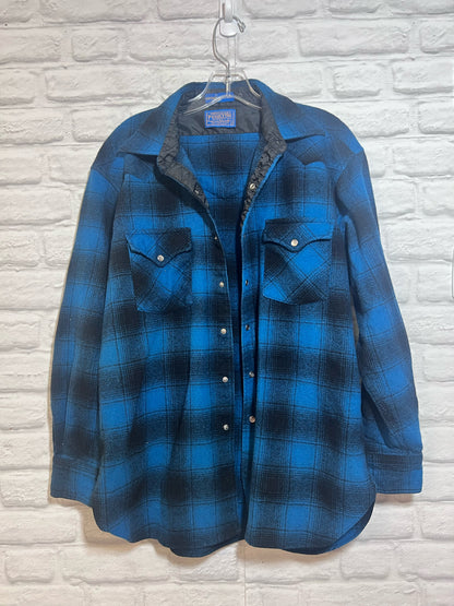 Size Large Vintage Pendleton Blue & Black PLaid Wool Western Shirt/Shacket