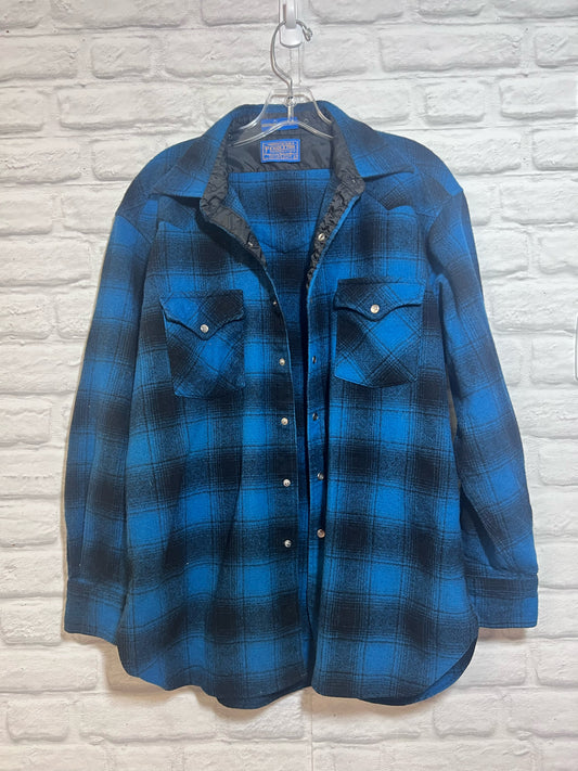 Size Large Vintage Pendleton Blue & Black PLaid Wool Western Shirt/Shacket