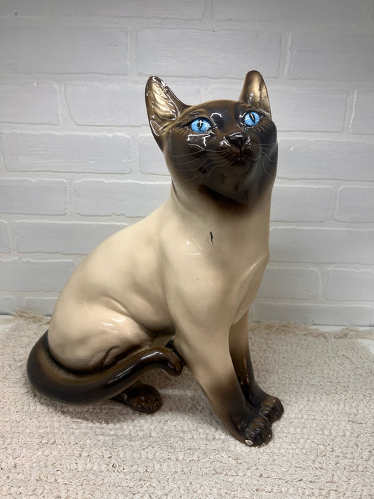 Marwal Ceramics 15/5" Siamese Cat Blue Eyes Mid-Century