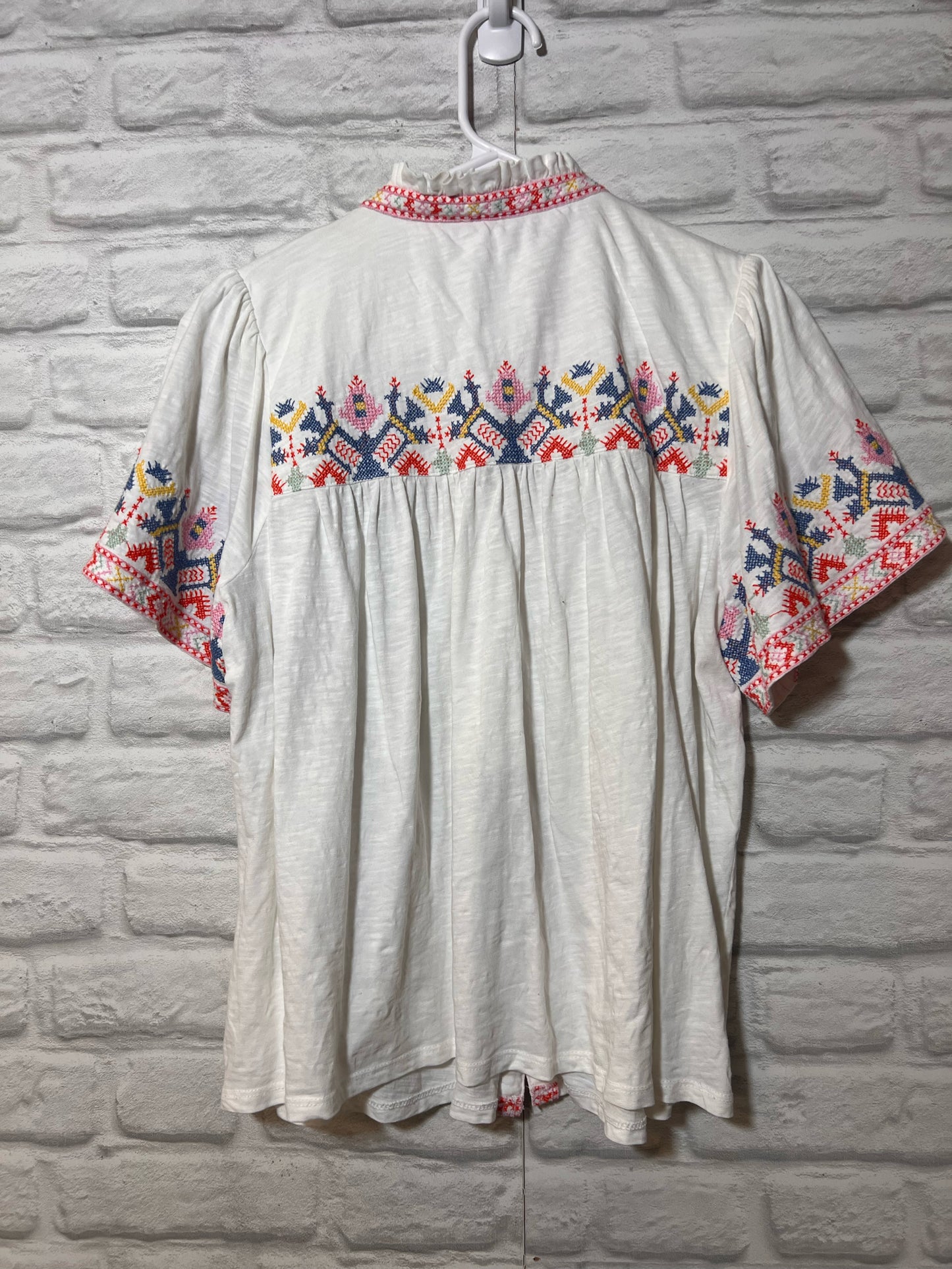 Size 12 Boden White Cotton Button Down Top w/ Embroidered Detail