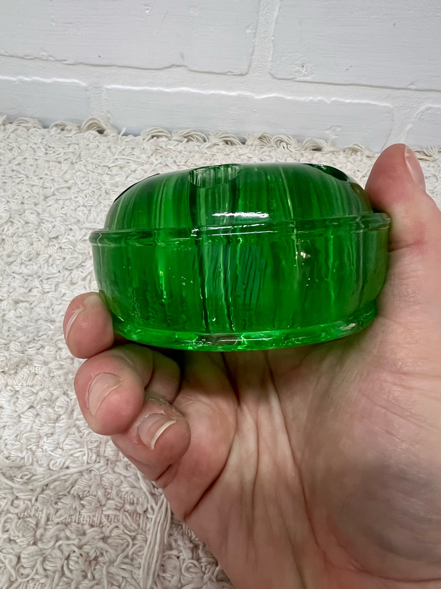 Vintage Uranium Glass Flower Frog