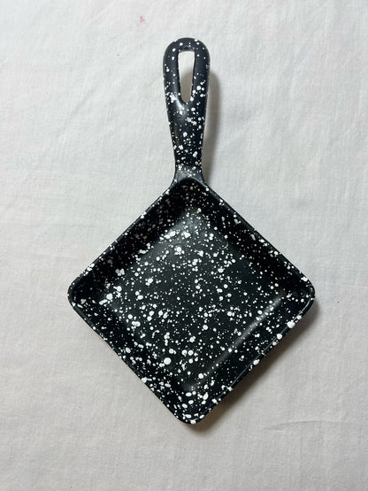 Black & White speckled cast iron square egg skillet